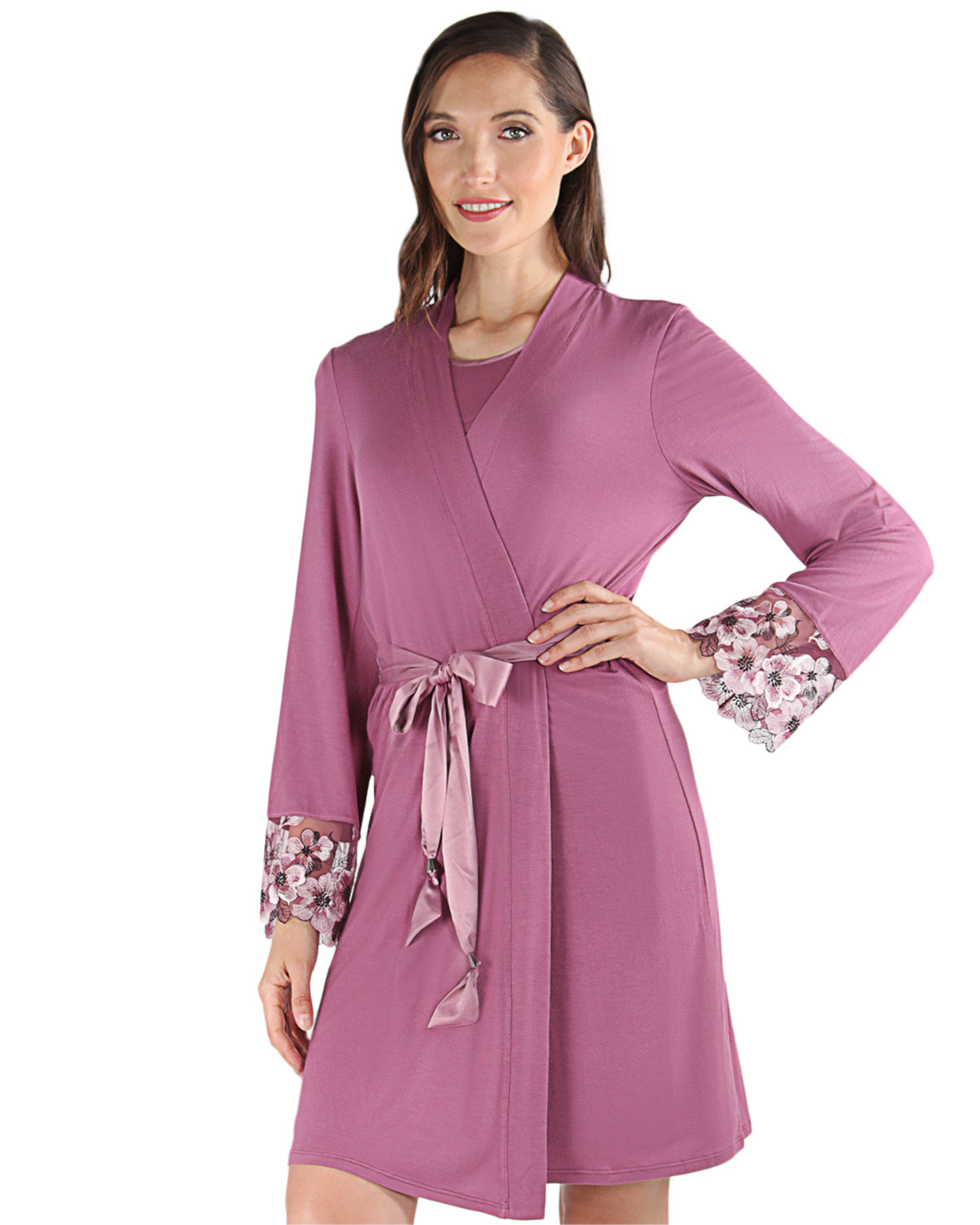 Women's Enchanted Romance Floral Accent Embroidered Robe : Color: Tulipwood