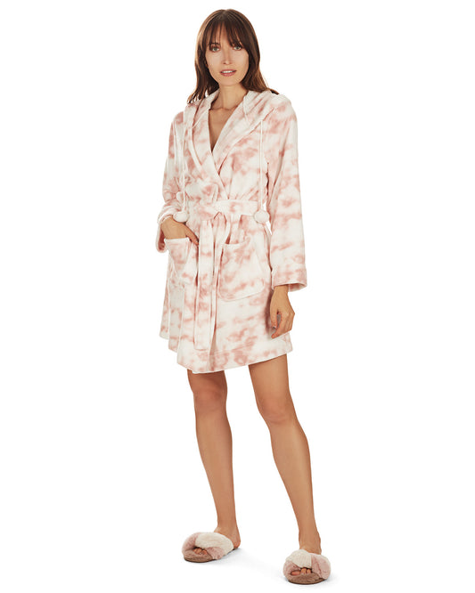 Women's Marble Luxe Fleece Plush Pom Pom Lounge Robe : Color: Pale Rose