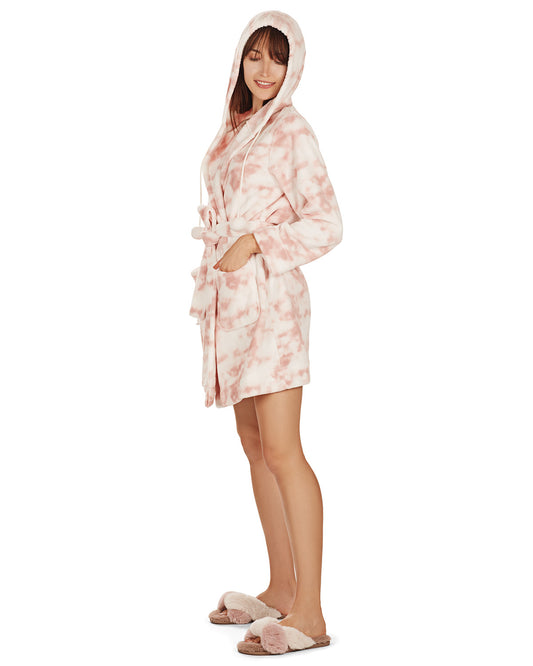 Women's Marble Luxe Fleece Plush Pom Pom Lounge Robe : Color: Black