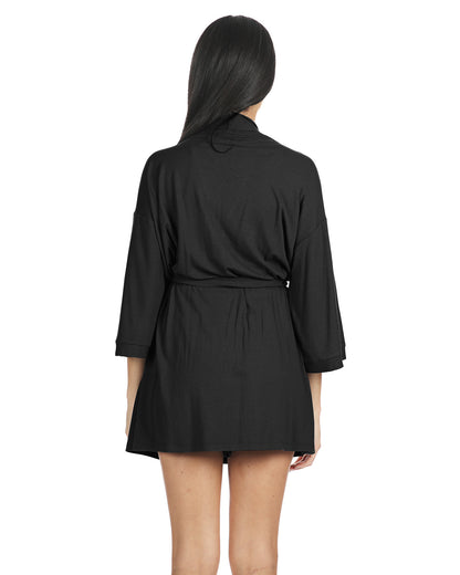Women's Luxe Ribbed Open-Front Short Robe : Color: Black