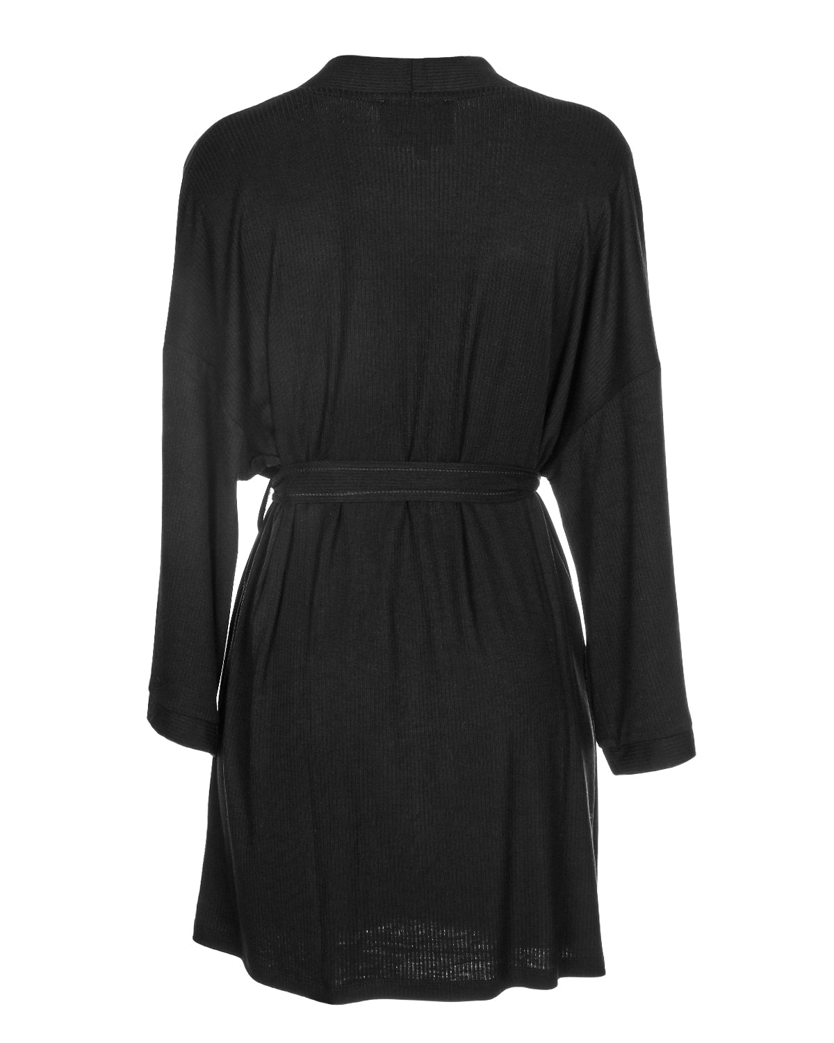 Women's Luxe Ribbed Open-Front Short Robe : Color: Black