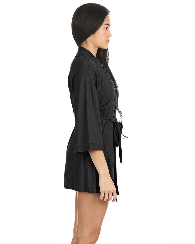 Women's Luxe Ribbed Open-Front Short Robe
