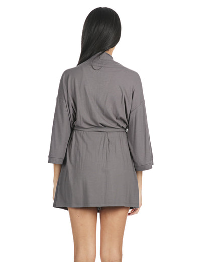 Women's Luxe Ribbed Open-Front Short Robe : Color: Black