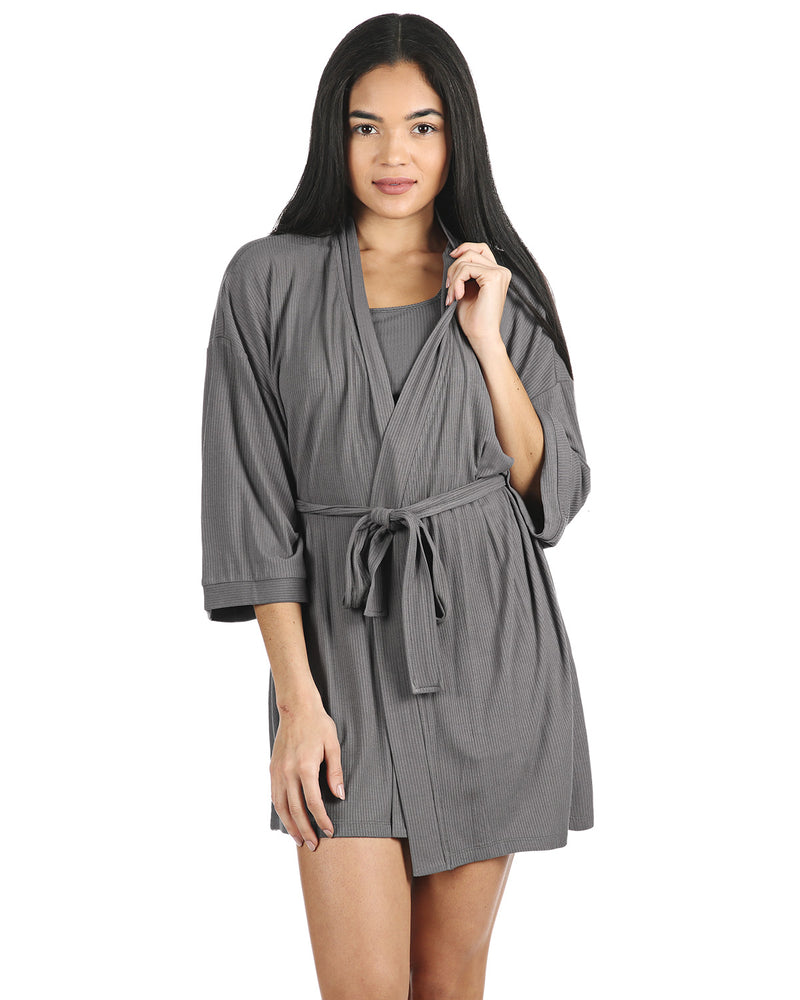 Women's Luxe Ribbed Open-Front Short Robe
