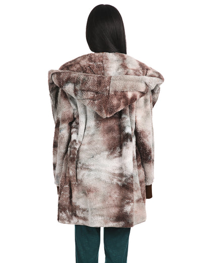 Women's Tie Dye Plush Hooded Cardigan Sweater : Color: Multi