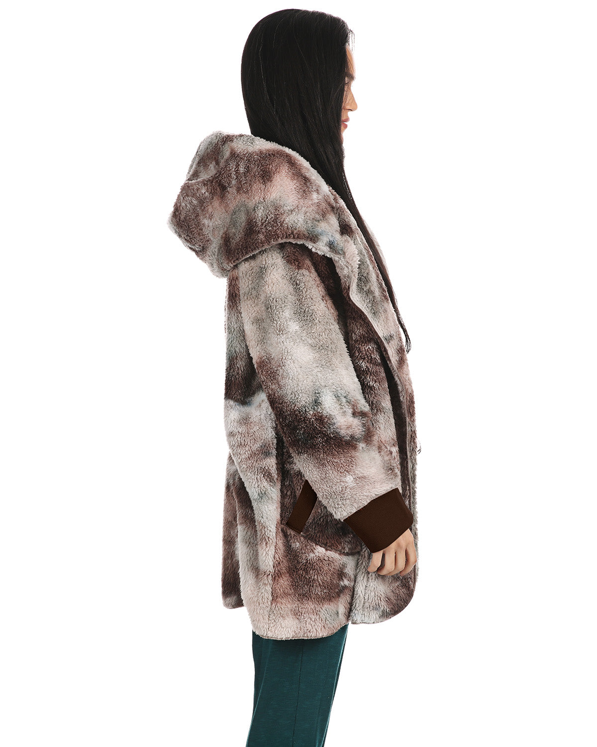 Women's Tie Dye Plush Hooded Cardigan Sweater : Color: Multi
