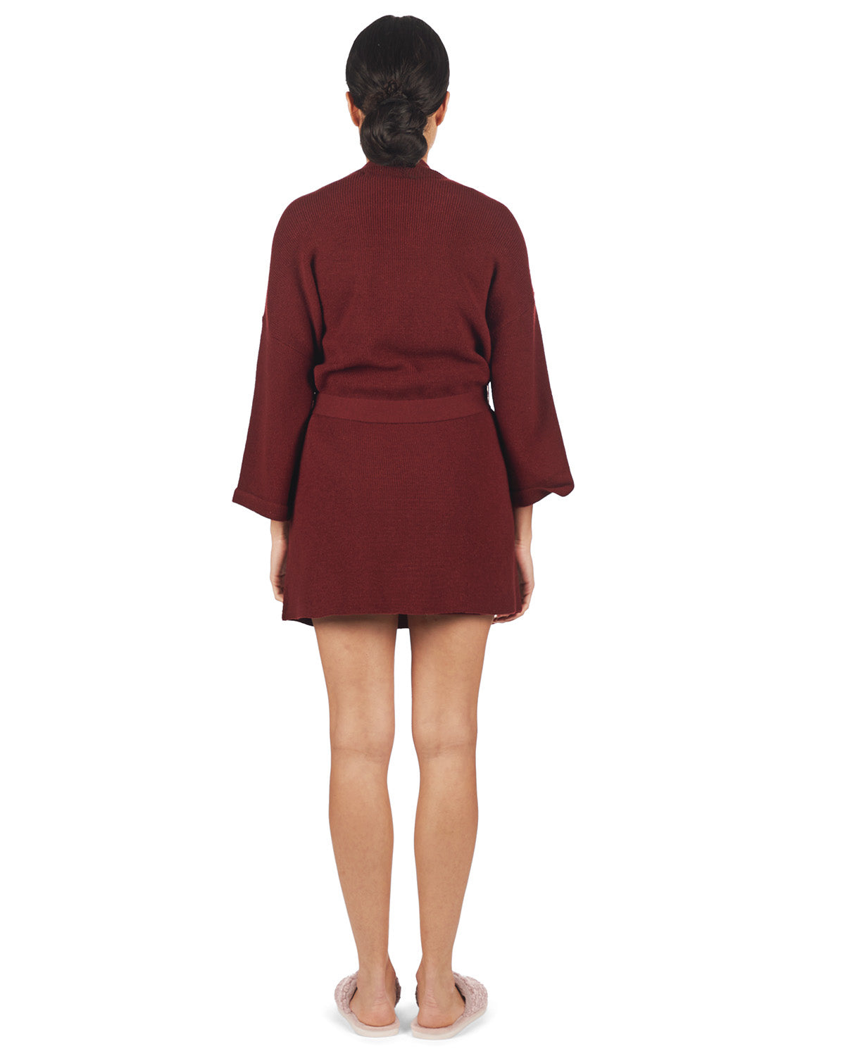 Women's Warm Sweater Knit Short Open-Front Lounge Robe : Color: Brick