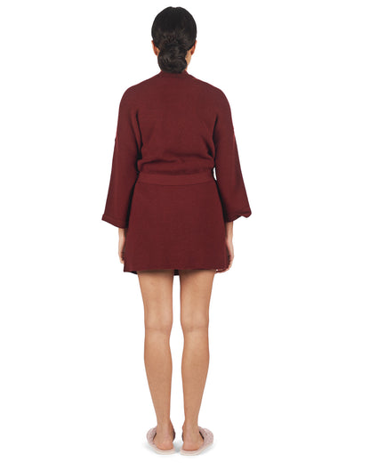 Women's Warm Sweater Knit Short Open-Front Lounge Robe : Color: Brick