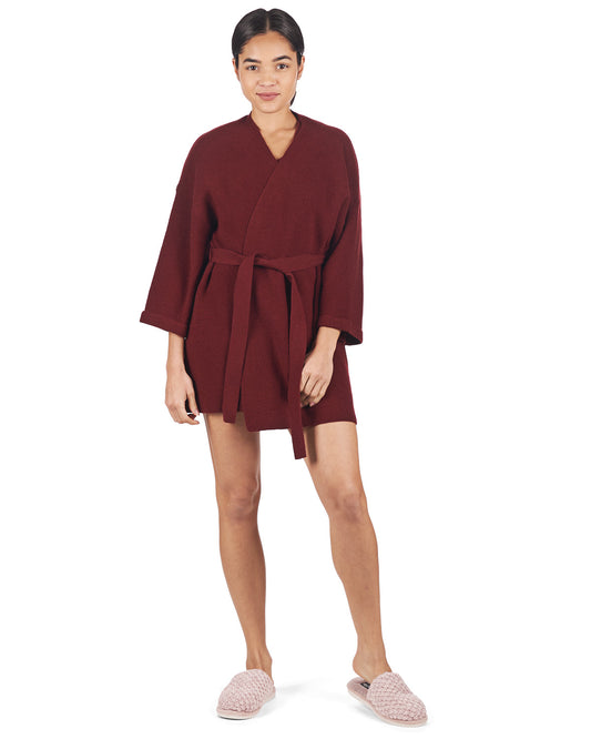 Women's Warm Sweater Knit Short Open-Front Lounge Robe : Color: Brick