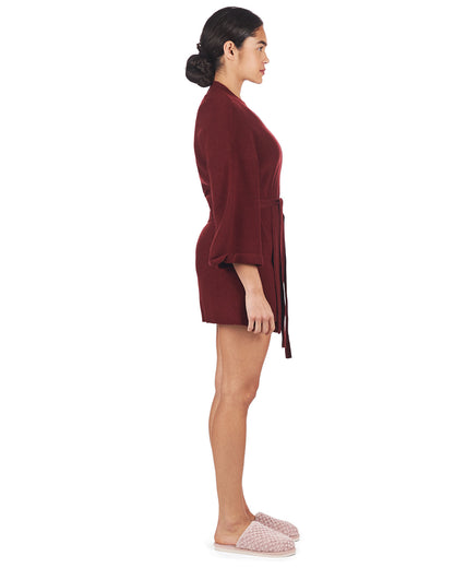 Women's Warm Sweater Knit Short Open-Front Lounge Robe : Color: Brick