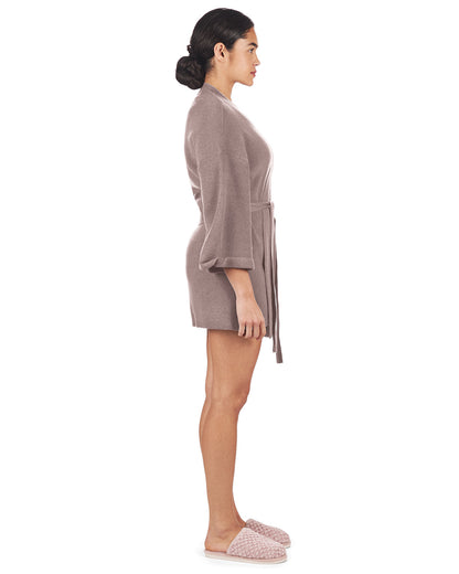 Women's Warm Sweater Knit Short Open-Front Lounge Robe : Color: Brick