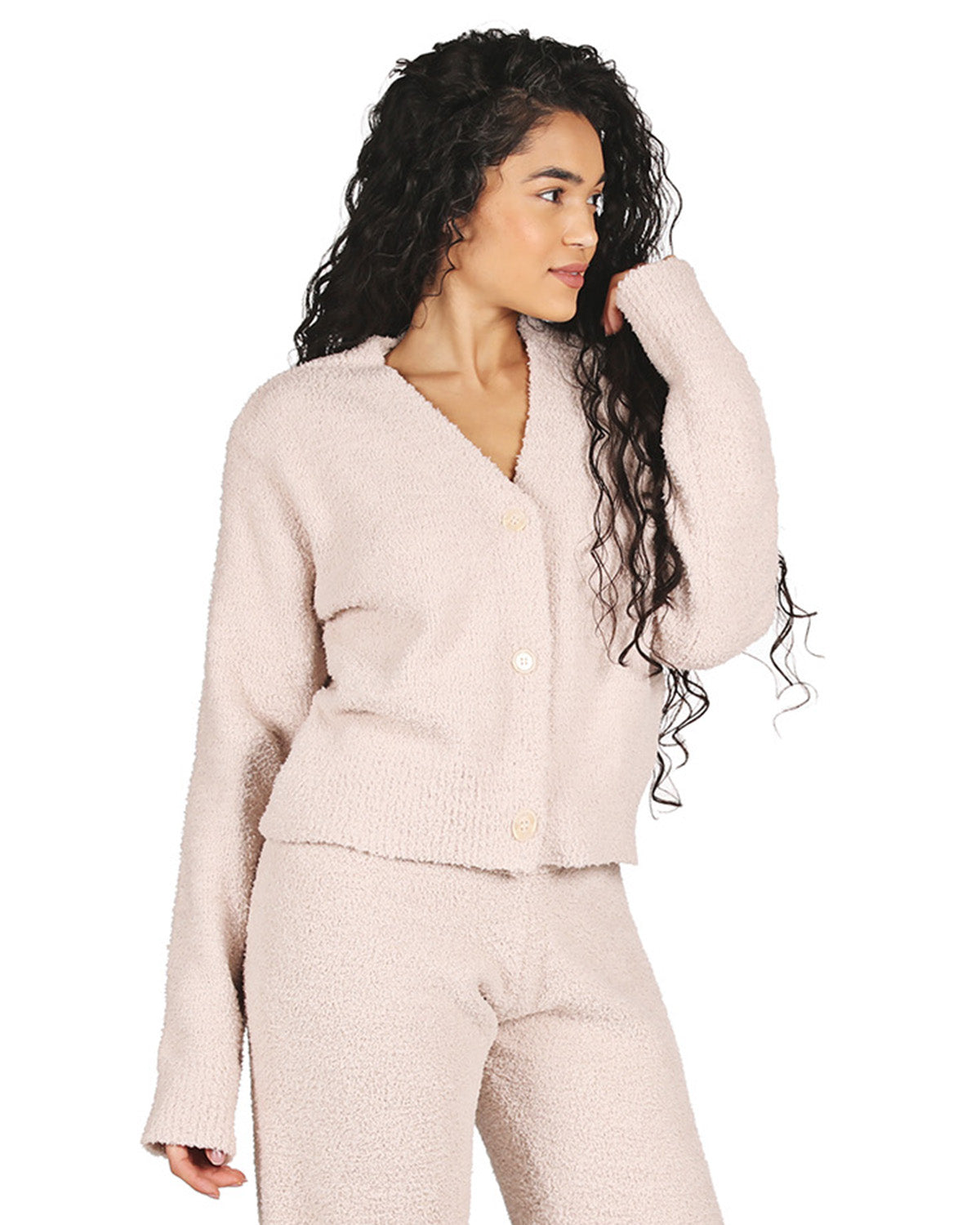 Women's Cozy Knit V-Neck Button-Down Cardigan Sweater : Color: Almond