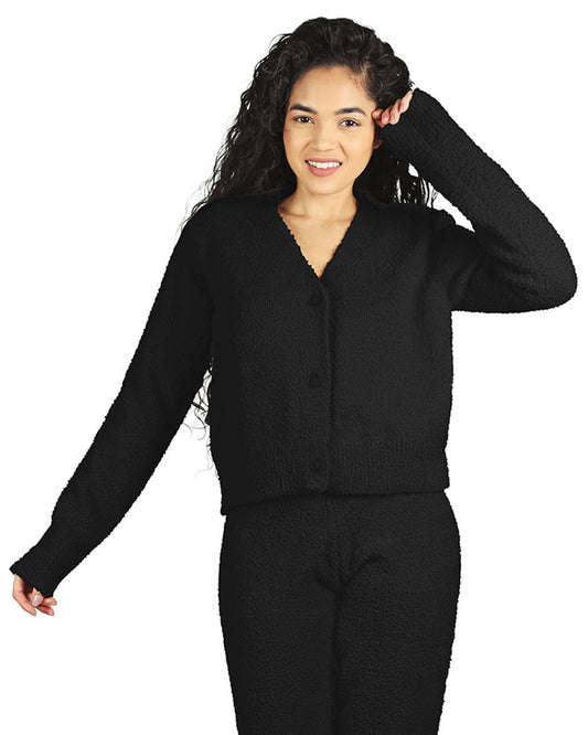 Women's Cozy Knit V-Neck Button-Down Cardigan Sweater : Color: Black