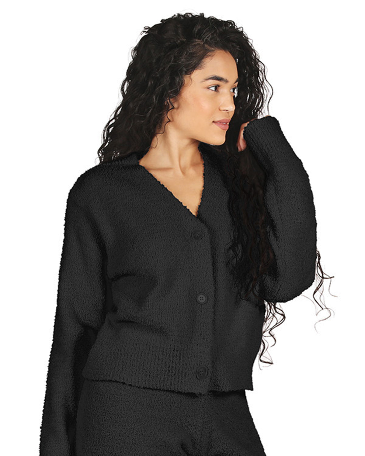 Women's Cozy Knit V-Neck Button-Down Cardigan Sweater : Color: Black