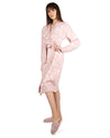 Women's Leopard Print Cozy Knit Short Long-Sleeve Robe : Color: Pink-Ivory