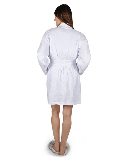 Women's 100% Cotton Woven Gauze Short Kimono Robe : Color: White