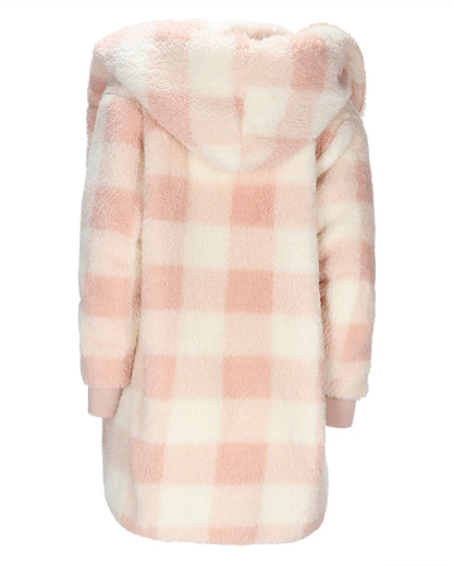 Women's Plaid Plush Hooded Cardigan : Color: Blush