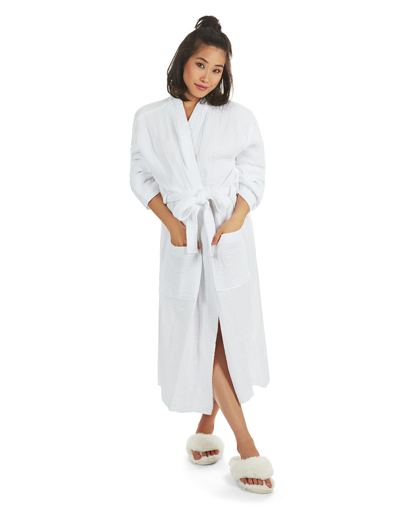 Women's 100% Cotton Woven Gauze Spa-Style Kimono Robe