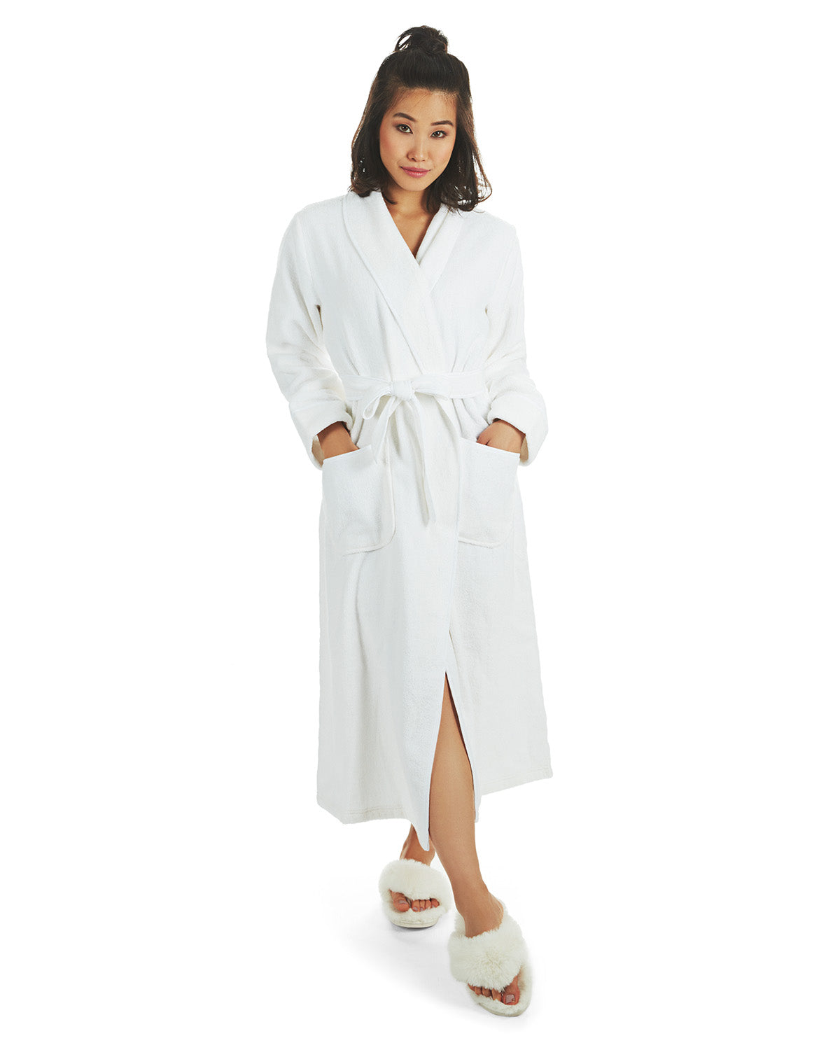 Women's 100% Cotton Zero Twist Woven Loop Terry Robe : Color: White