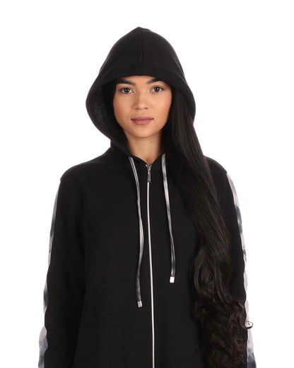 Women's Cotton Blend French Terry Ankle-Length Zip Robe : Color: Black