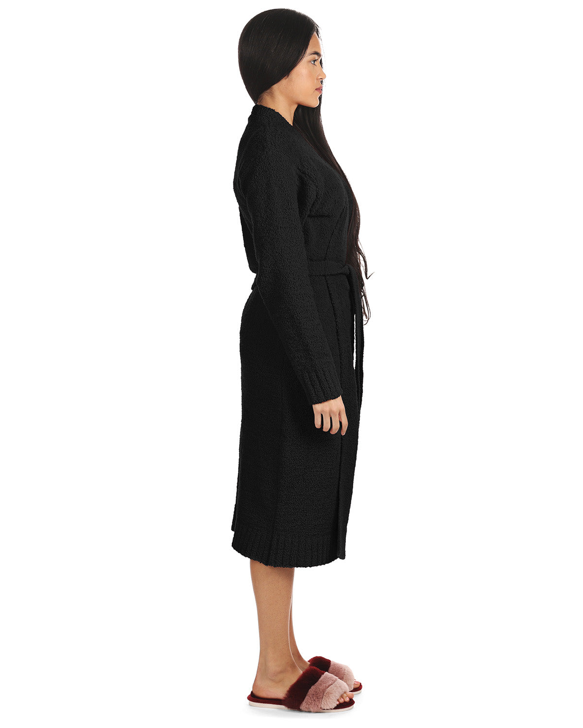 Women's Warm Cozy Knit Long Lounge Robe : Color: Black