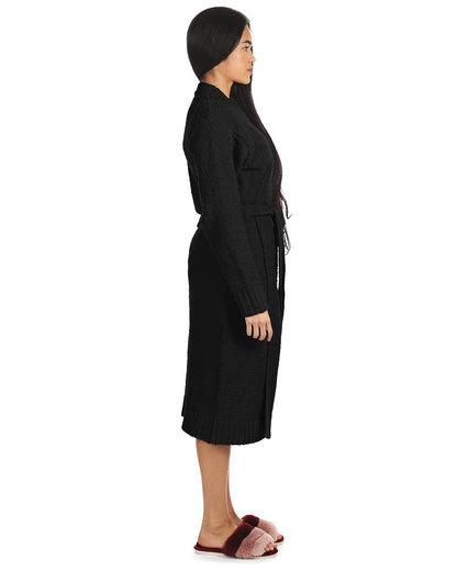 Women's Warm Cozy Knit Long Lounge Robe : Color: Black