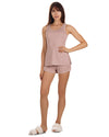 Women's Soft Knit Ribbed Slub Loose Fit Lounge Shorts : Color: Pink