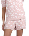 Women's Leopard Print Soft Cozy Knit Lounge Shorts : Color: Pink-Ivory