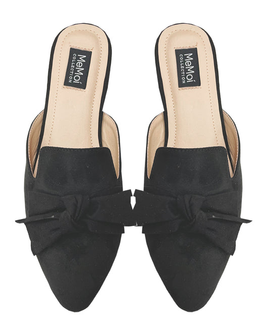 Women's Audrey Vegan Suede Pointed Toe Backless Slippers : Color: Black