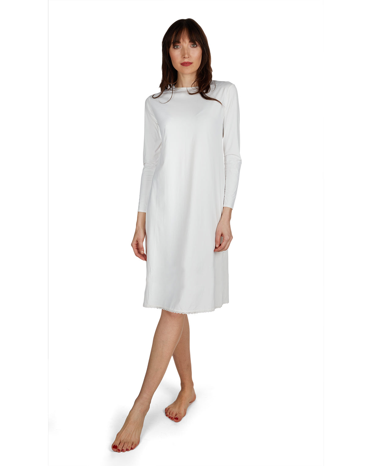 Women's Bonded Long Sleeve Slip Dress : Color: WHITE