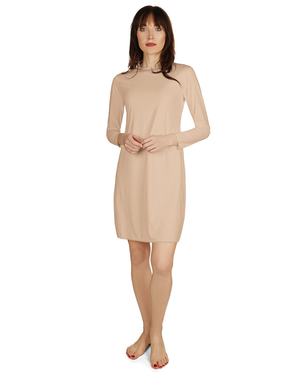 MeMoi Women's Bonded Long Sleeve Slip Dress Black S