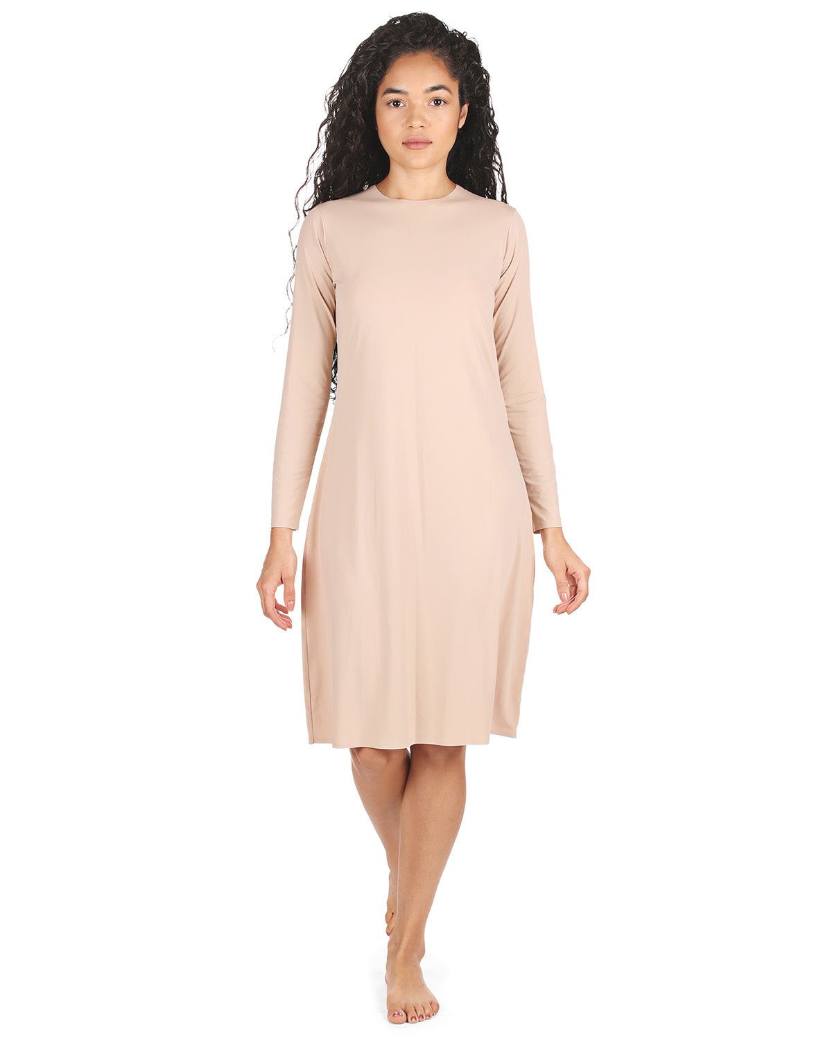 Women's Bonded Long Sleeve Slip Dress : Color: Nude