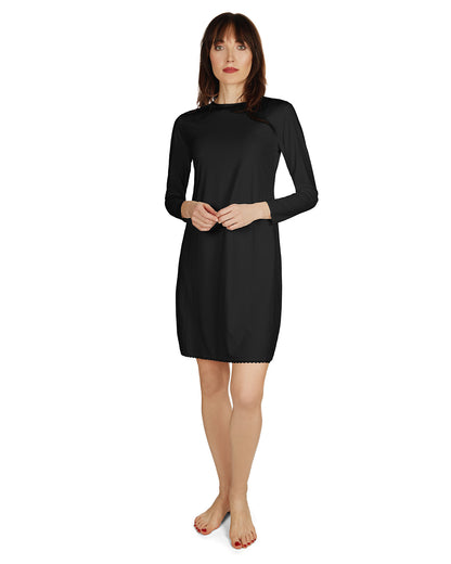Women's Bonded Long Sleeve Slip Dress : Color: BLACK