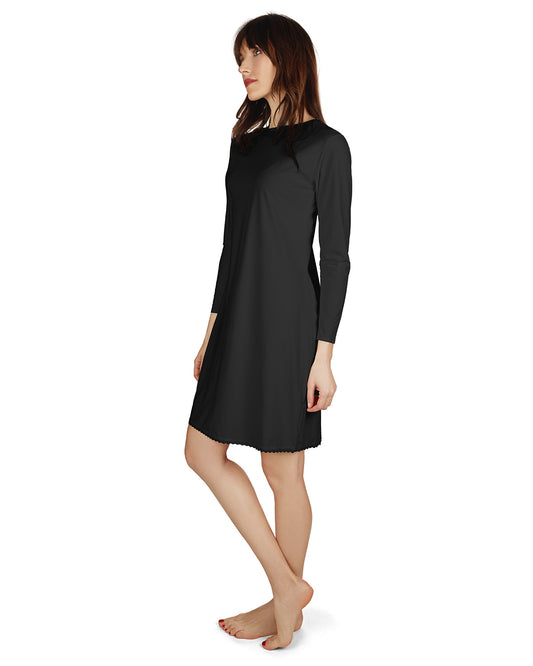 Women's Bonded Long Sleeve Slip Dress : Color: BLACK