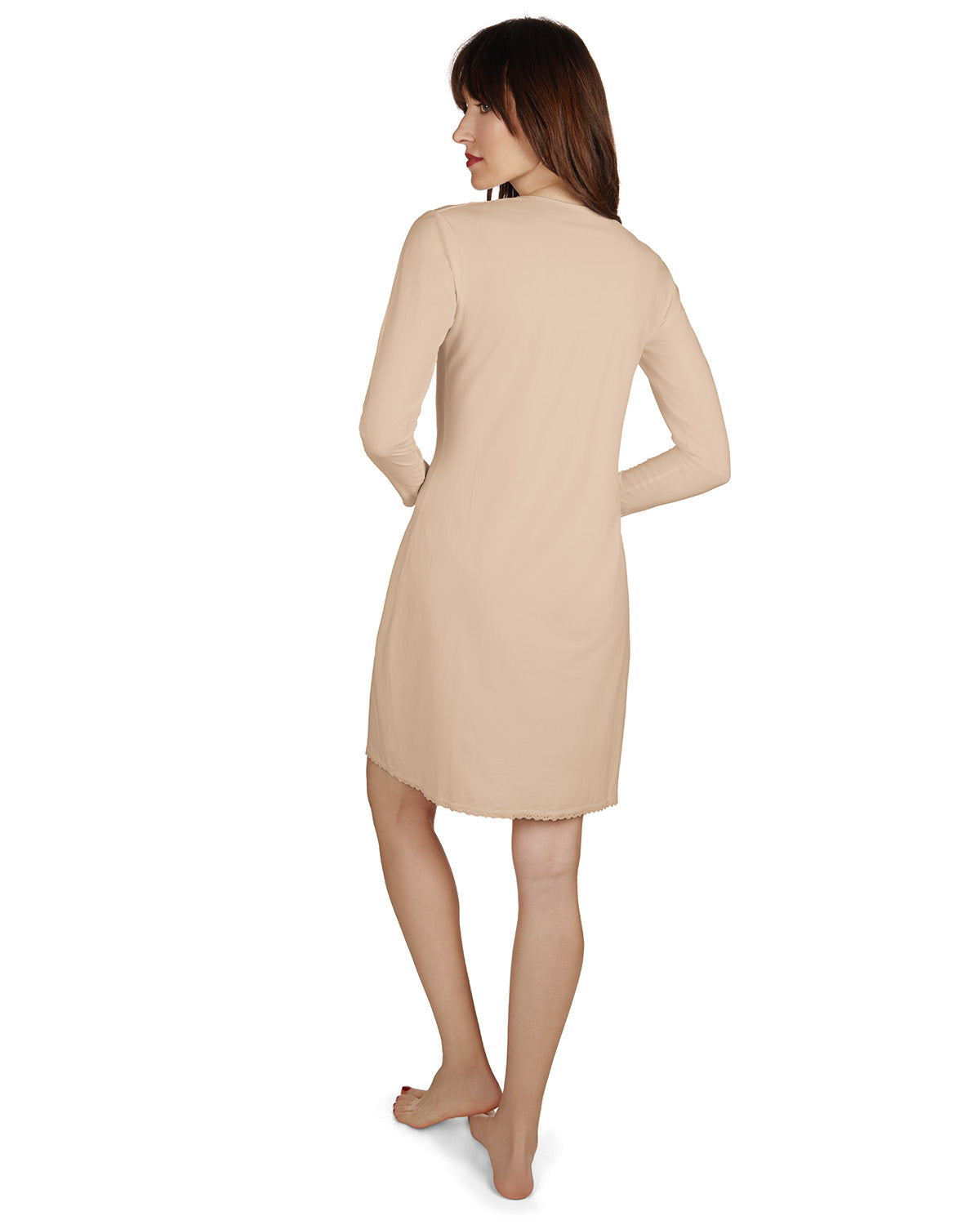 Women's Bonded Long Sleeve Slip Dress : Color: NUDE