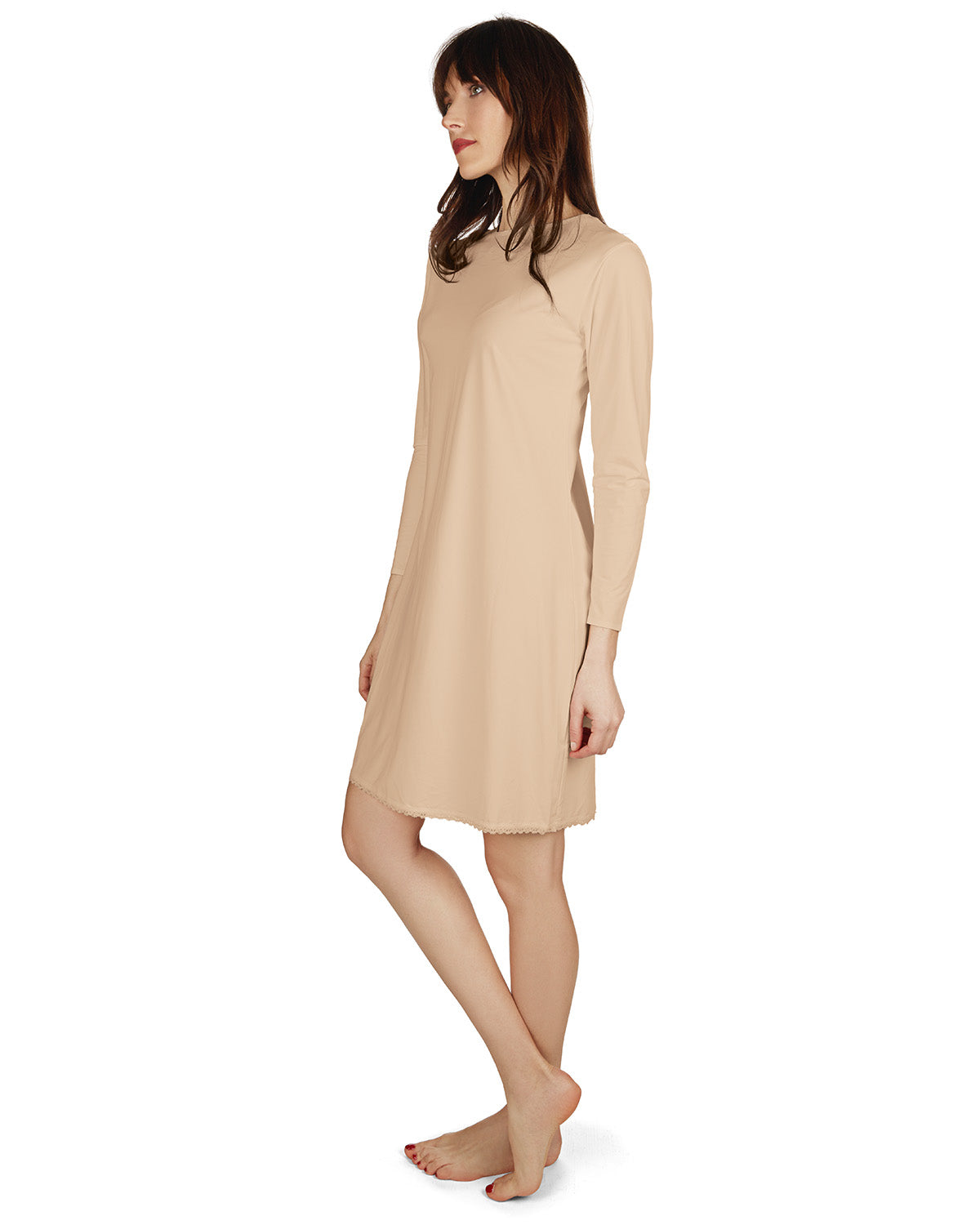 Women's Bonded Long Sleeve Slip Dress : Color: NUDE