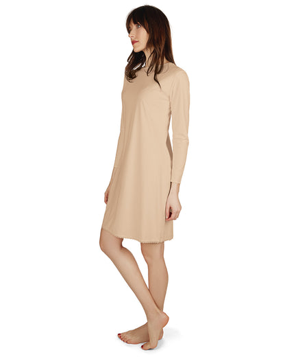 Women's Bonded Long Sleeve Slip Dress : Color: NUDE