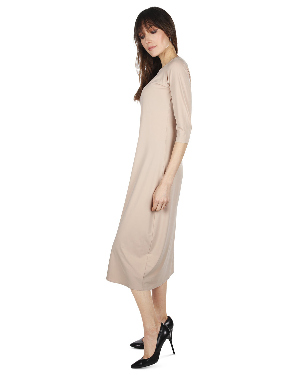 Memoi - Women's Silky-Smooth Bonded 3/4-Sleeve 48" Slip Dress Memoi - Women's Silky-Smooth Bonded 3/4-Sleeve 48" Slip Dress