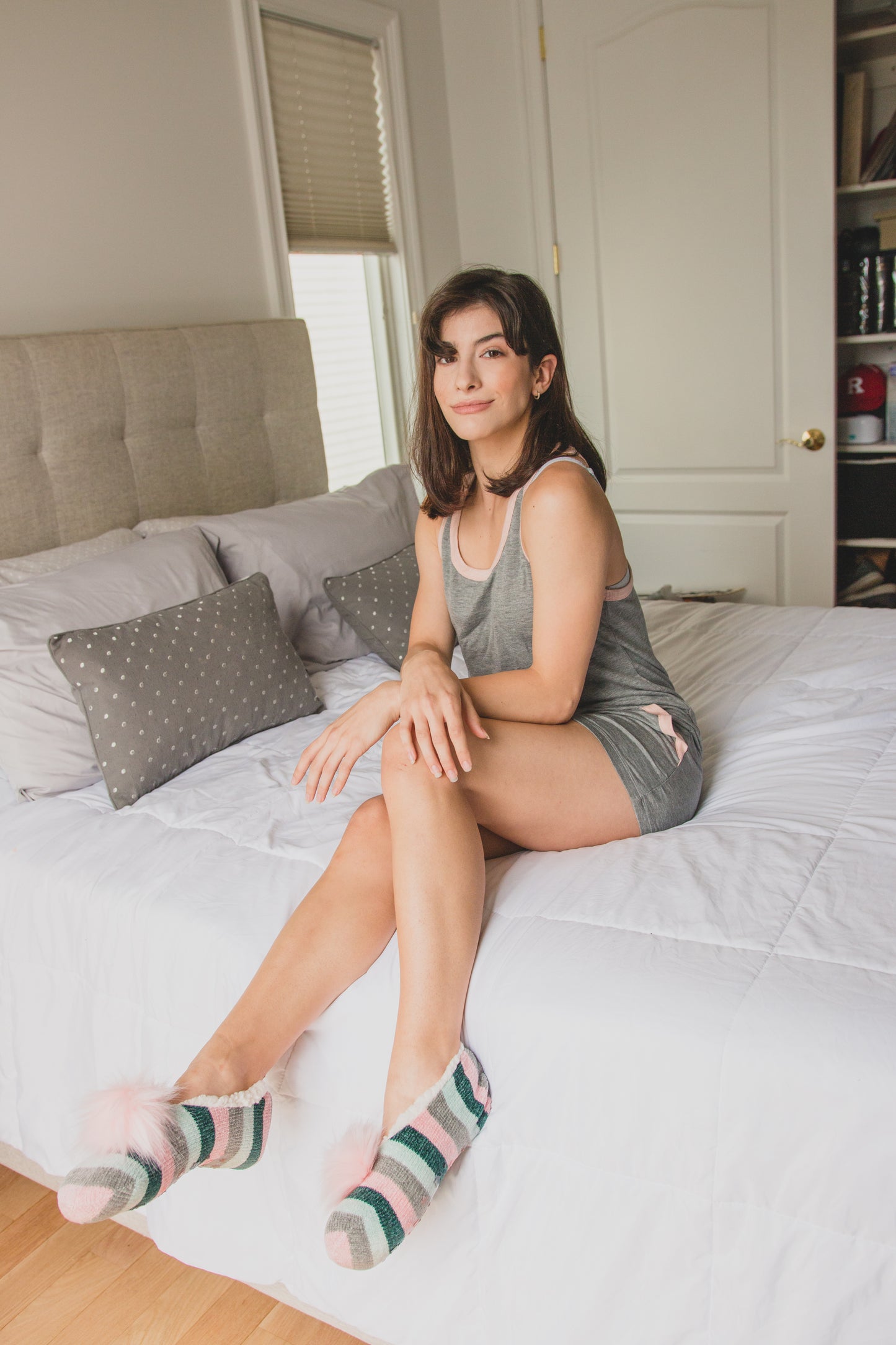 Women's Super Soft Racerback Tank Top with Contrast Trim : Color: GRAY HEATHER