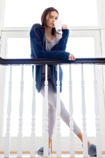 Women's Fuzzy Cocoon Loose Open-Front Cardigan Sweater : Color: Black