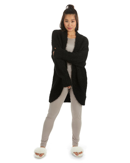 Women's Fuzzy Cocoon Loose Open-Front Cardigan Sweater : Color: Black