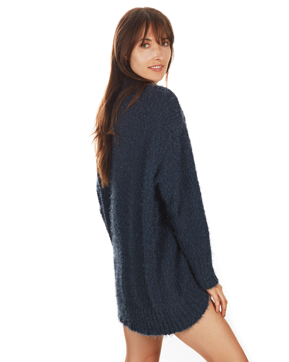 Women's Fuzzy Cocoon Loose Open-Front Cardigan Sweater : Color: Black
