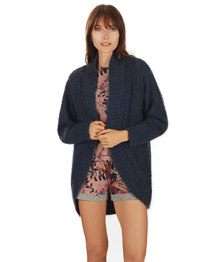 Women's Fuzzy Cocoon Loose Open-Front Cardigan Sweater : Color: Black