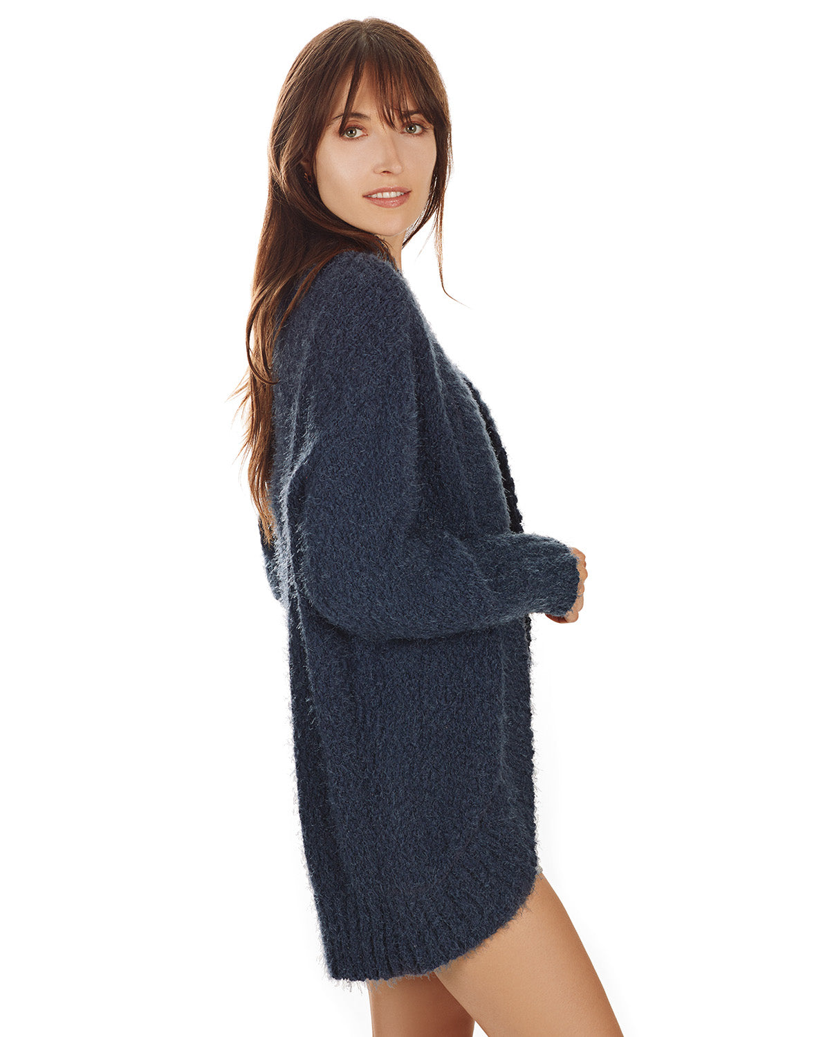 Women's Fuzzy Cocoon Loose Open-Front Cardigan Sweater : Color: OCEAN NAVY