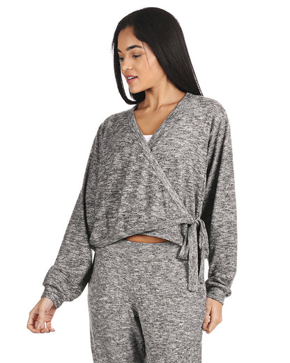 Women's Ultra-Soft Lightweight Hacci Short Wrap Top : Color: Black