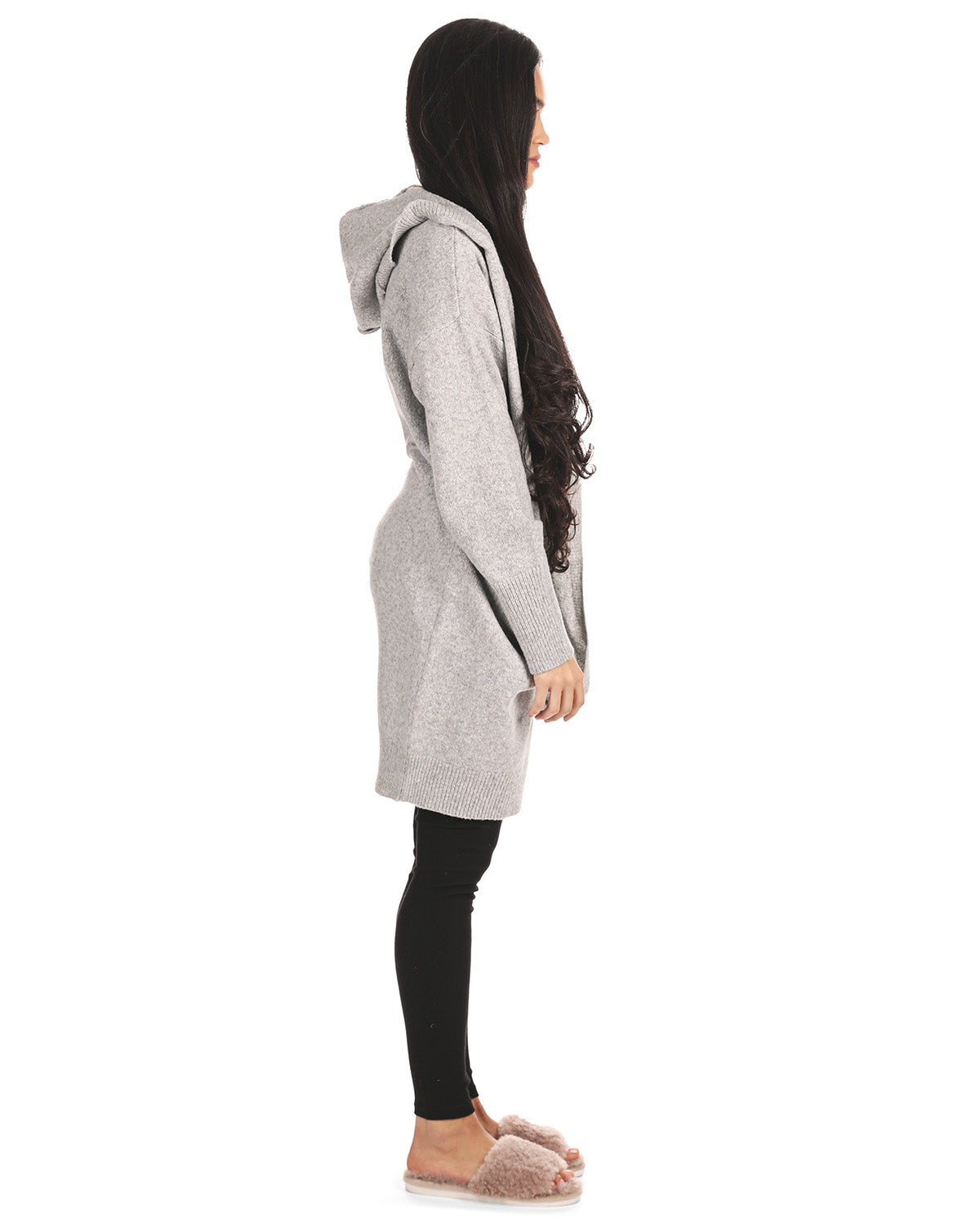 Women's Sweater Knit Hooded Open-Front Cardigan Sweater : Color: Light Gray Heather