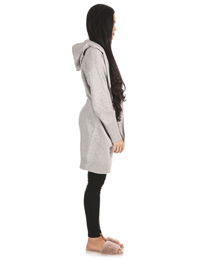 Women's Sweater Knit Hooded Open-Front Cardigan Sweater : Color: Light Gray Heather