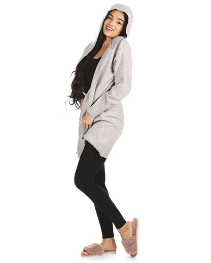 Women's Sweater Knit Hooded Open-Front Cardigan Sweater : Color: Light Gray Heather