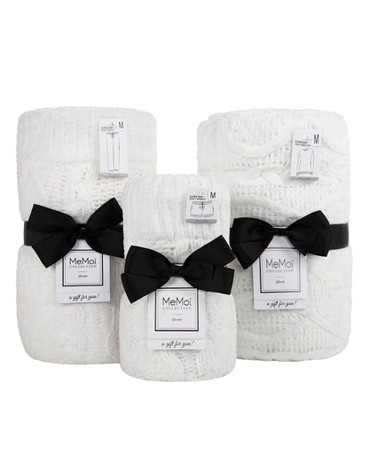 Women's Cable Knit Marshmallow Plush Drawstring Pants : Color: White