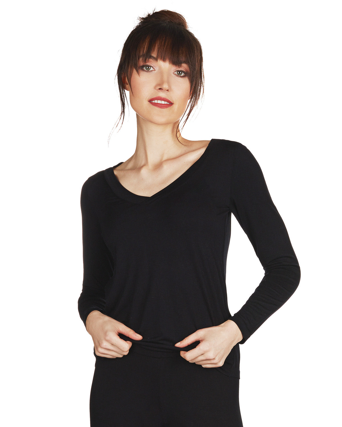 Women's Soft Bamboo Blend Relaxed Long Sleeve Top : Color: BLACK